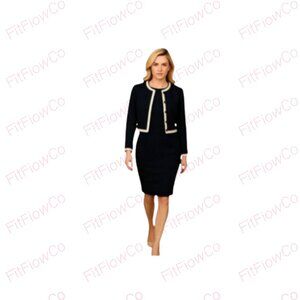 ⚡Lauren Ralph Lauren Petite Navy Cropped Jacket with Ivory Trim P/S